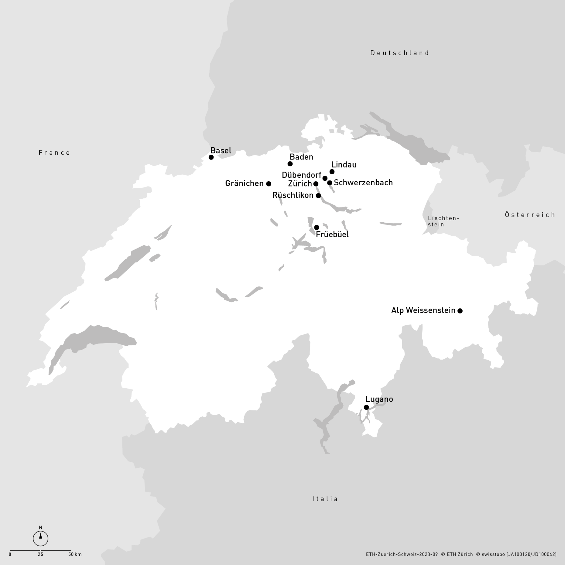 Vergrösserte Ansicht: Karte mit ETH-Standorten in der Schweiz
