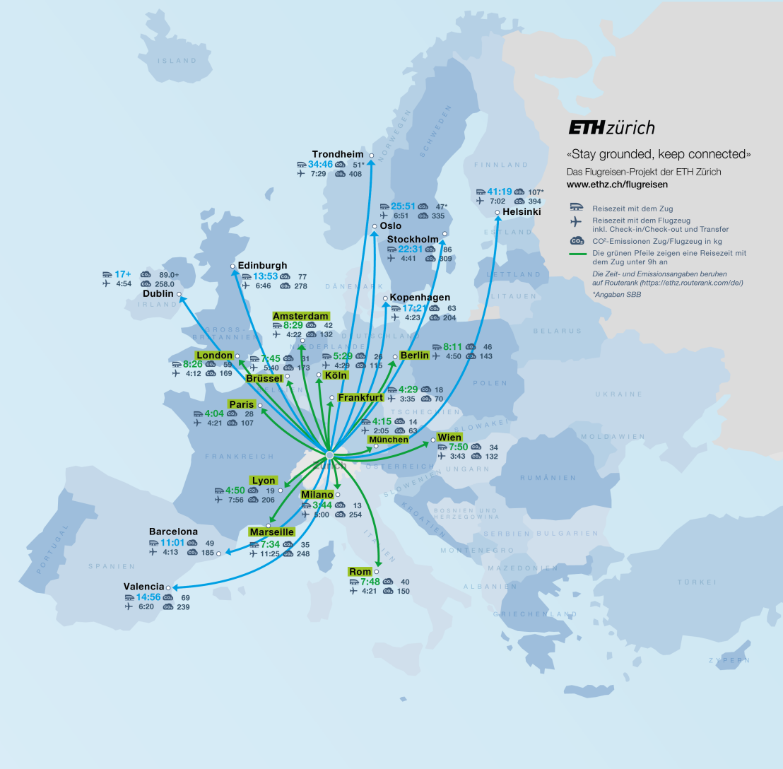 Zug oder Flug Europa, Link führt zu Europakarte