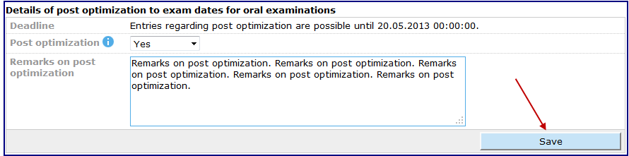 Enlarged view: Entry of the Request for Post Optimization