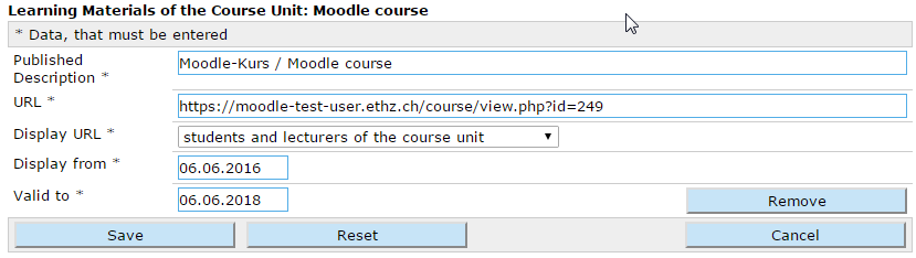 Enlarged view: Deleting a Moodle course