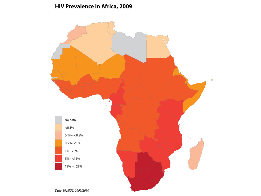 Enlarged view: HIV Prevalence in Southern Africa in 2009
