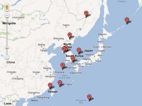 Enlarged view: Google map of Northeast Asia