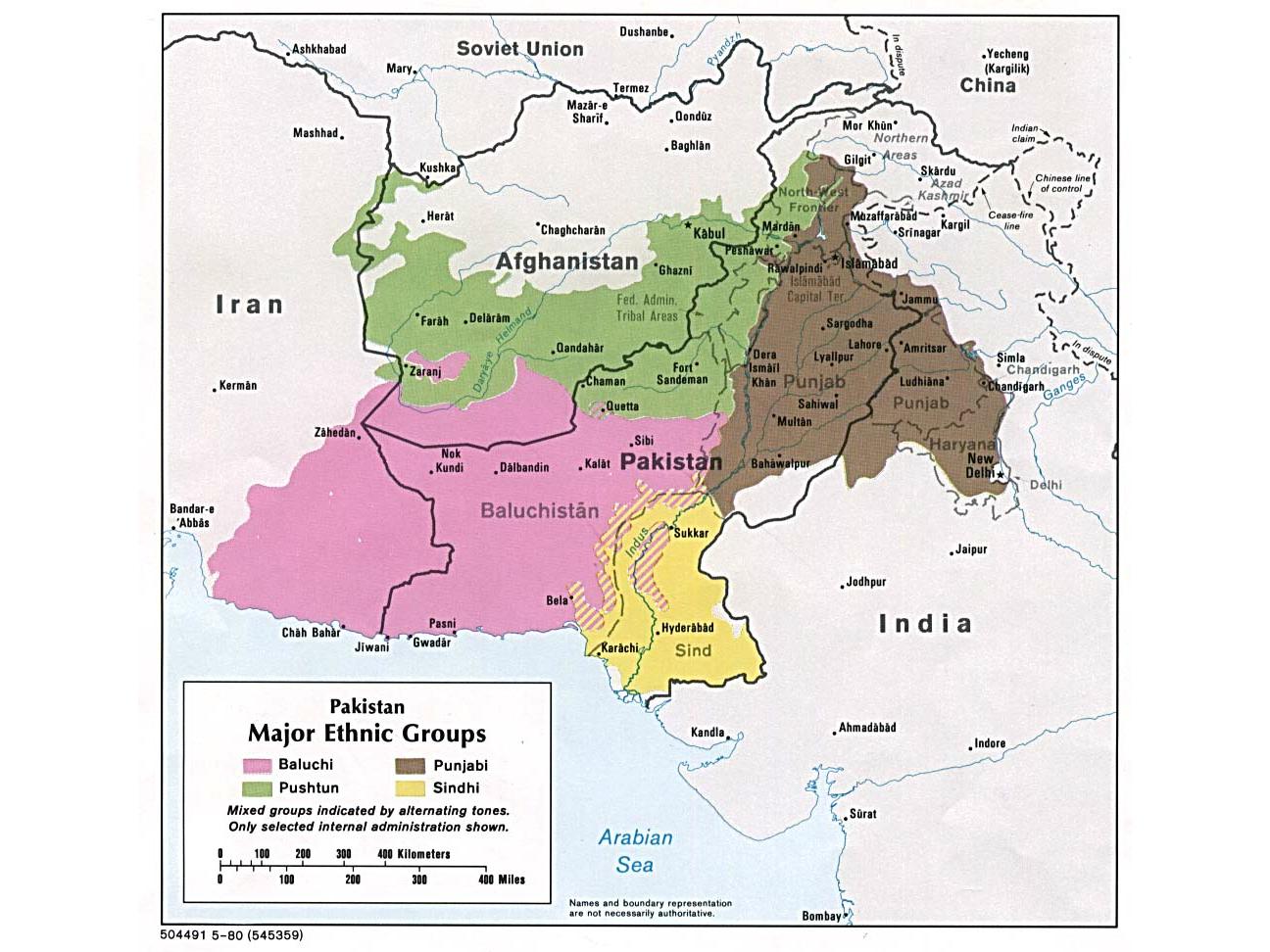 Enlarged view: The four major ethnic groups of Pakistan in 1980, courtesy of University of Texas at Austin/Wikimedia Commons