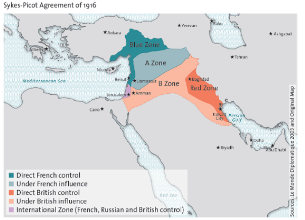 Enlarged view: Sykes-Picot Agreement of 1916, courtesy of the Center for Security Studies