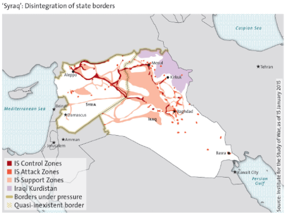 Enlarged view: Syraq: Desintegration of state borders, courtesy of the Center for Security Studies