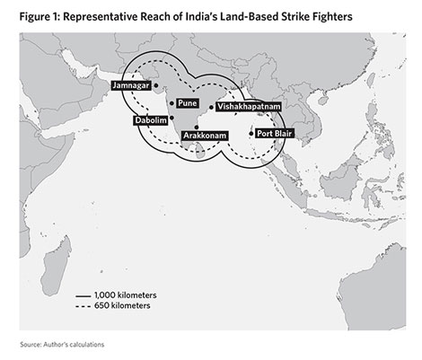 Enlarged view: Figure showing the representative reach of Indian land-based Strike Fighters.