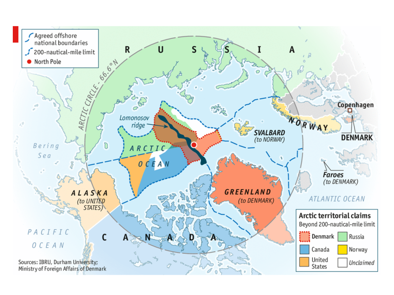 Enlarged view: Map of territorial claims in the Arctic