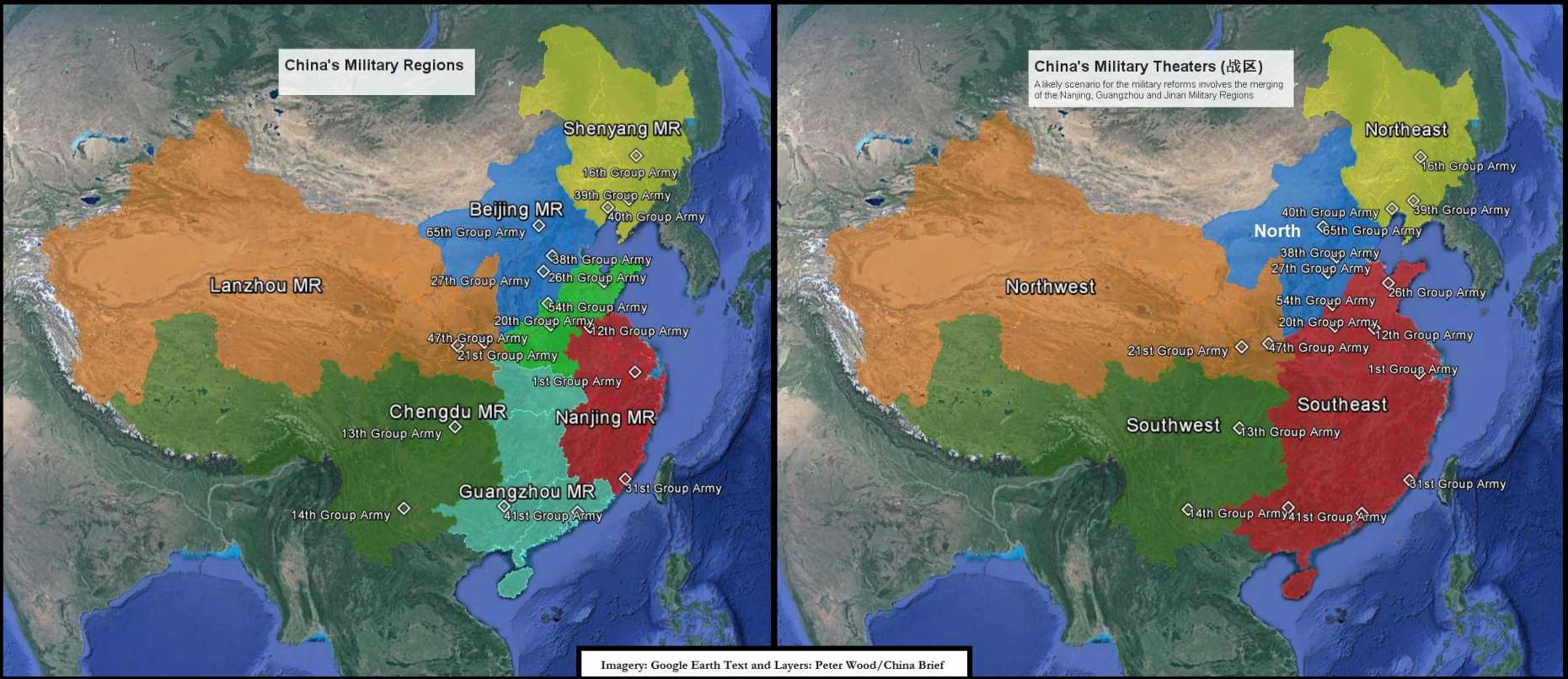 Enlarged view: China's Current Military Regions and a Proposed Reorganization into Military Theaters.