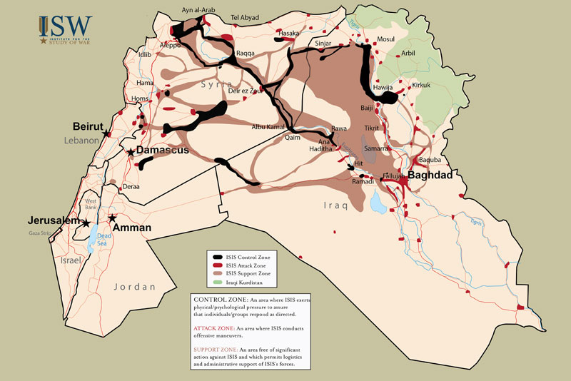 Enlarged view: Map 1: The Islamic State retains control of a significant portion of both Iraq and Syria