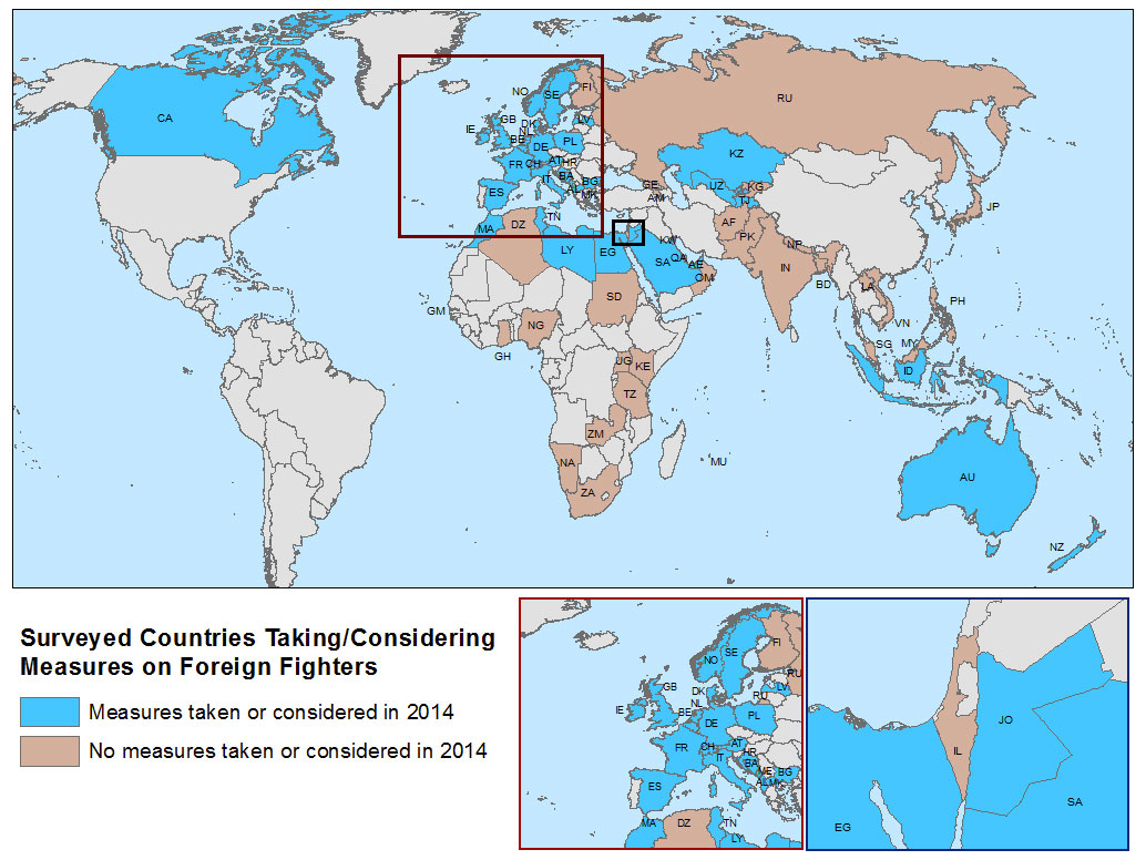 Enlarged view: Diagram 2: Countries taking or considering legal measures on foreign fighters