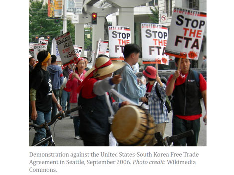 Enlarged view: Demonstration against the United States-South Korea Free Trade Agreement, courtesy WikimediaCommons
