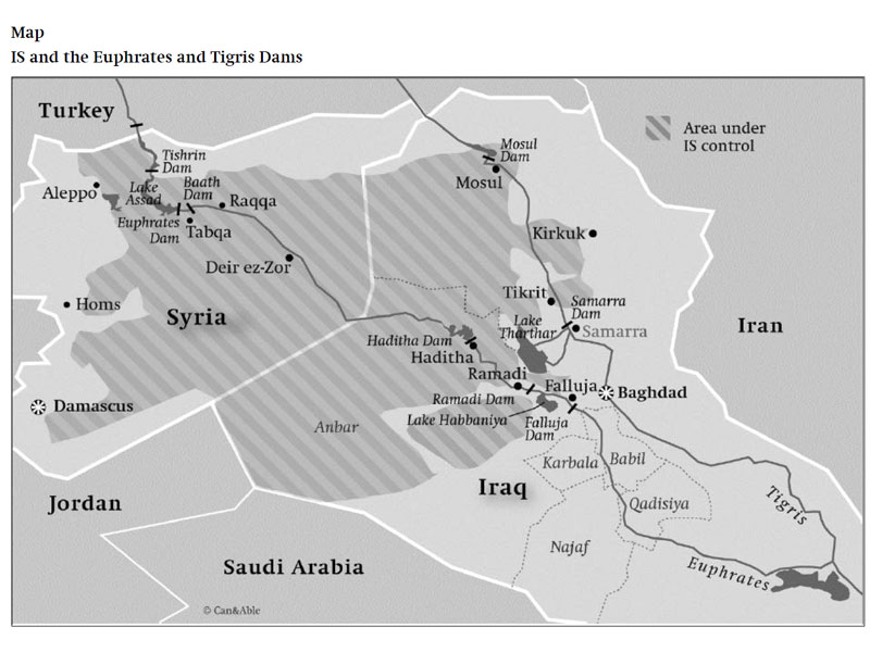 Enlarged view: Map: IS and the Euphrates and Tigris Dams