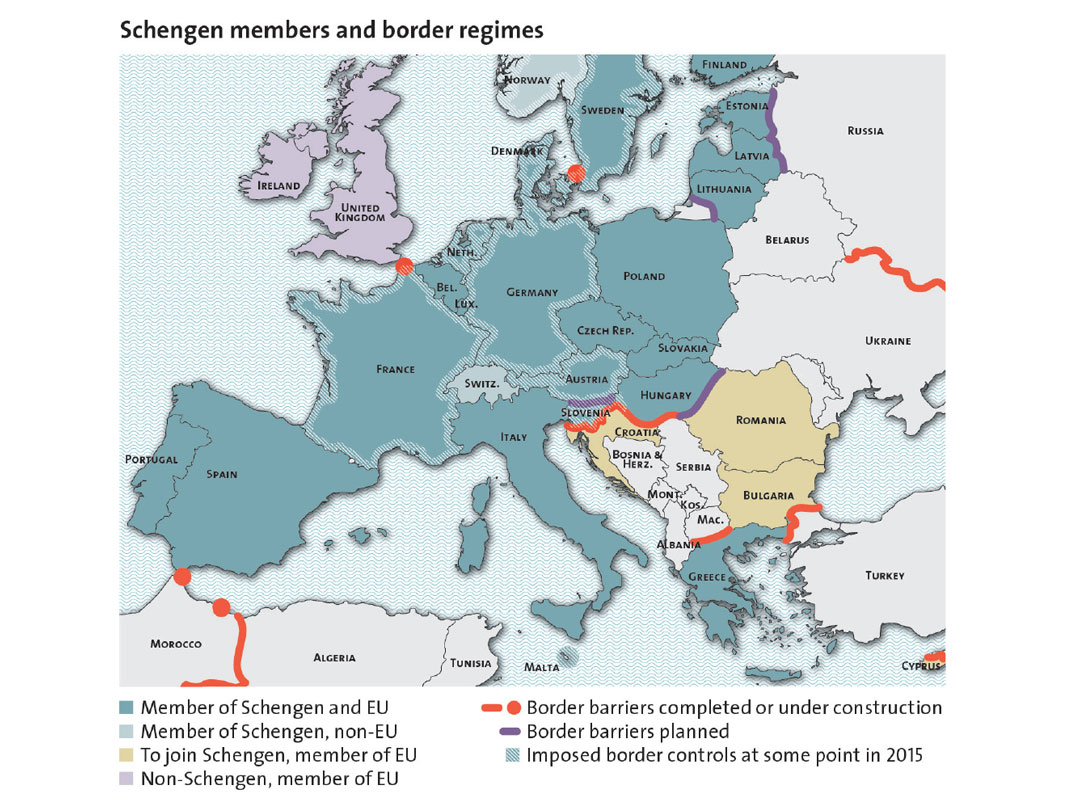Enlarged view: border regimes of the Schengen members, courtesy CSS
