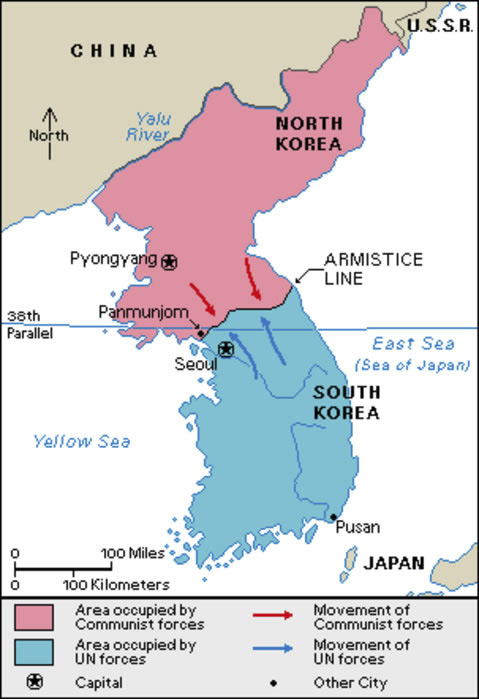 Map of divided Korea