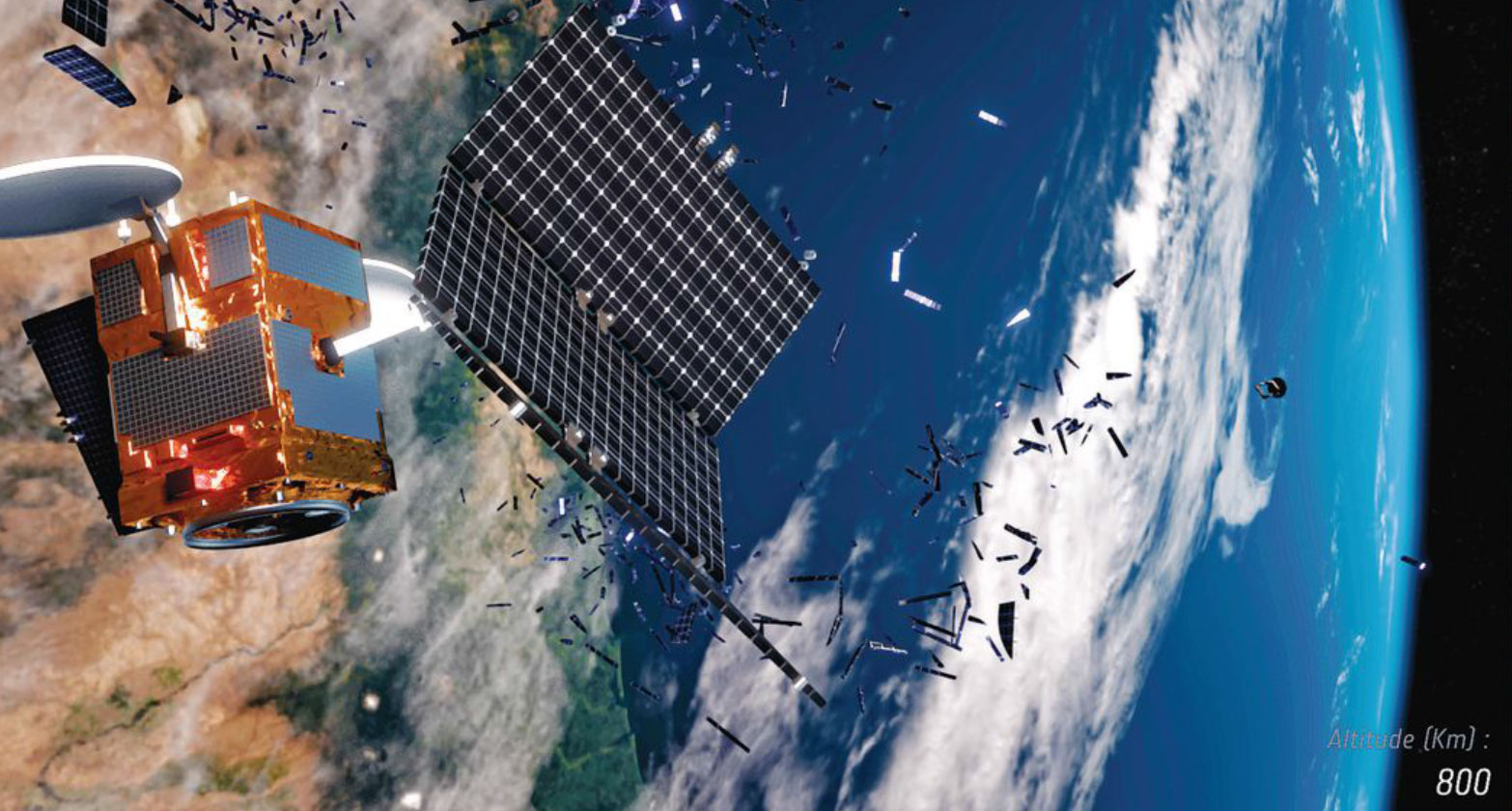 ESA illustration of a satellite breaking up