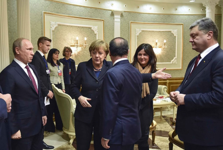 Vladimir Putin, Angela Merkel and Petro Poroshenko