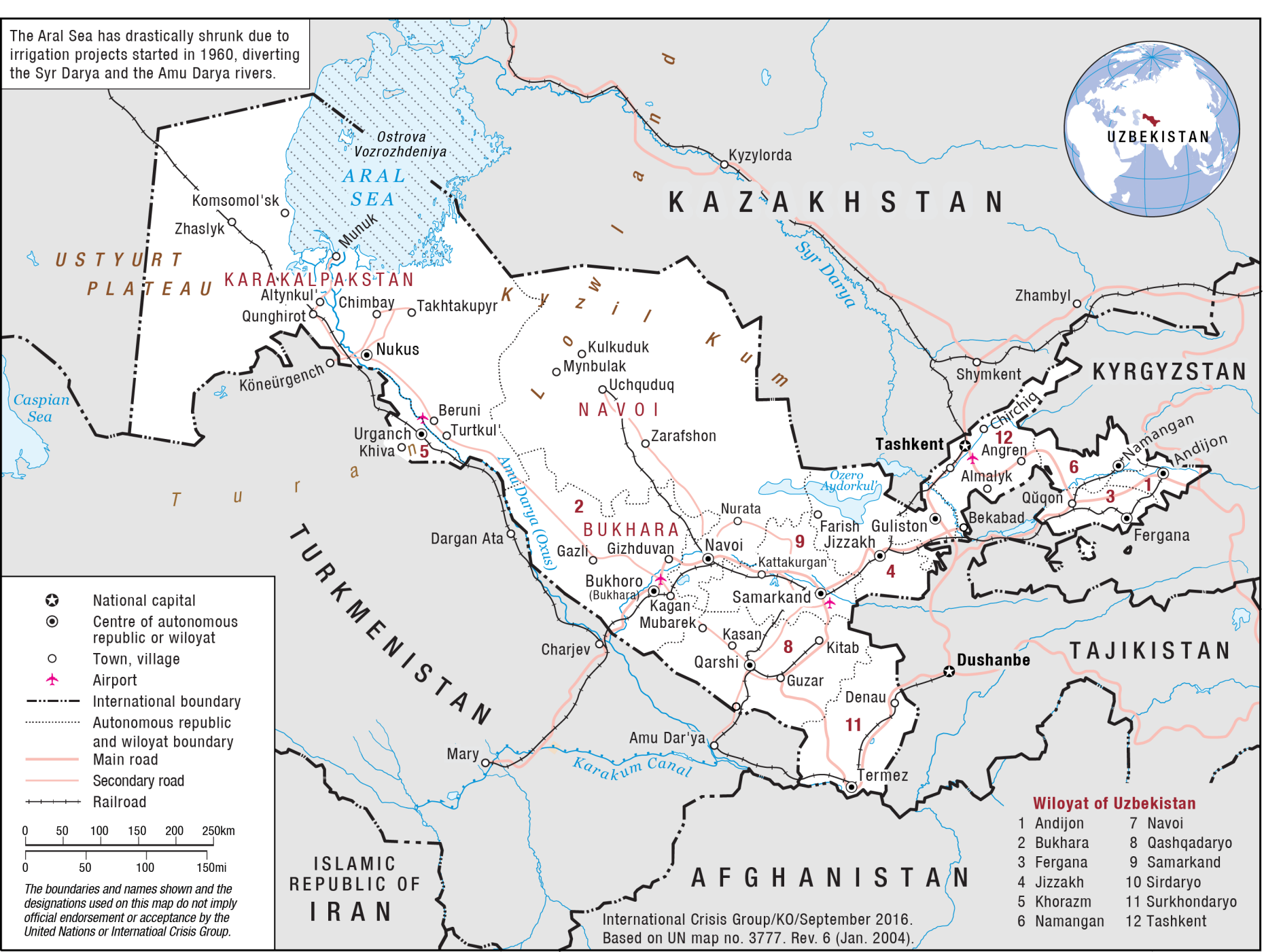 Map of Uzbekistan and the Central Asia Region.