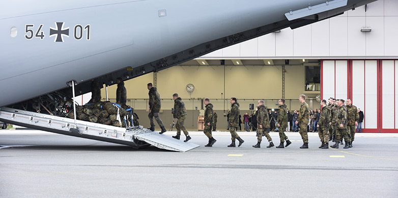 Bundeswehr personnel board an Airbus A400M