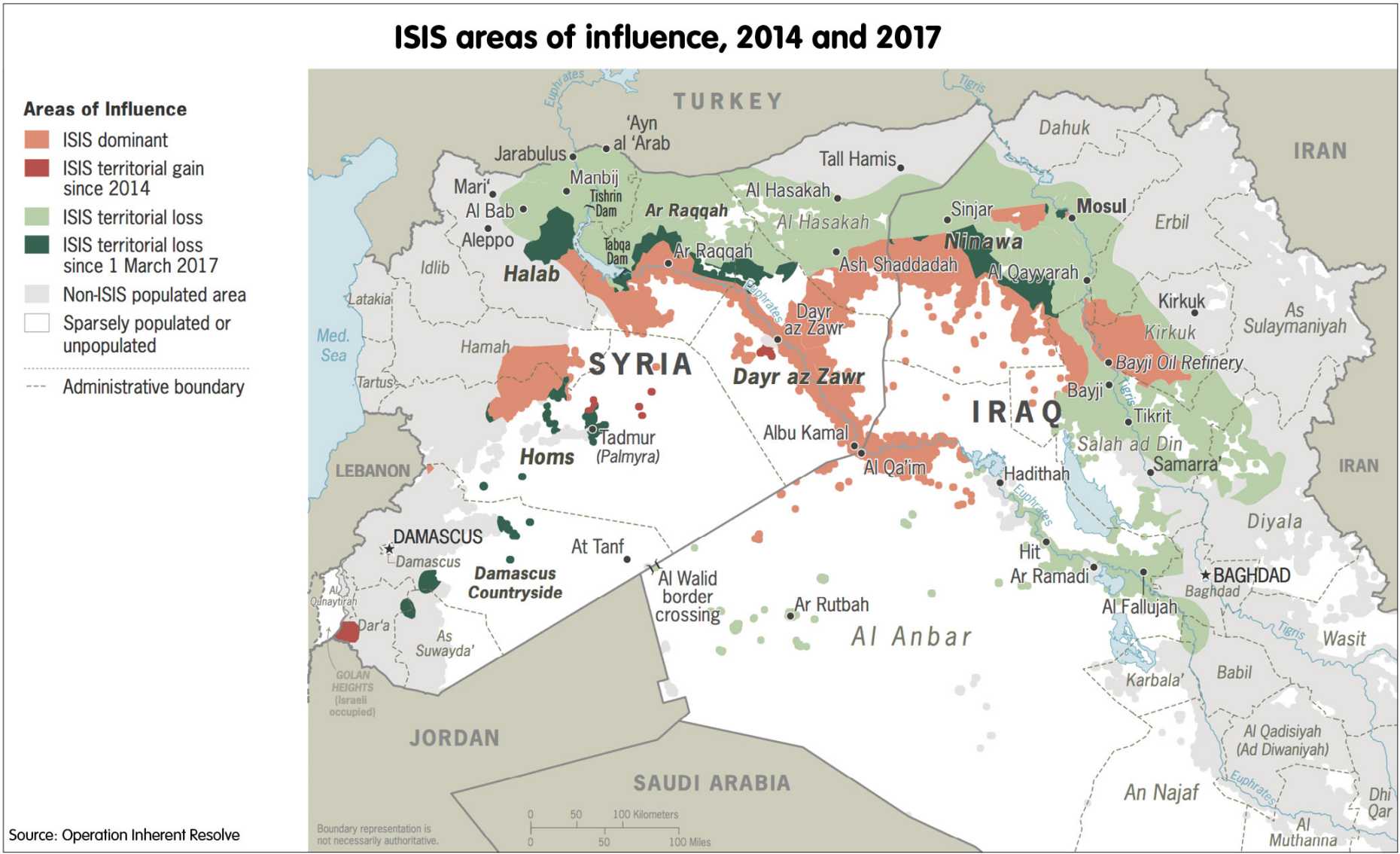 ISI areas of influence, 2014 and 2017