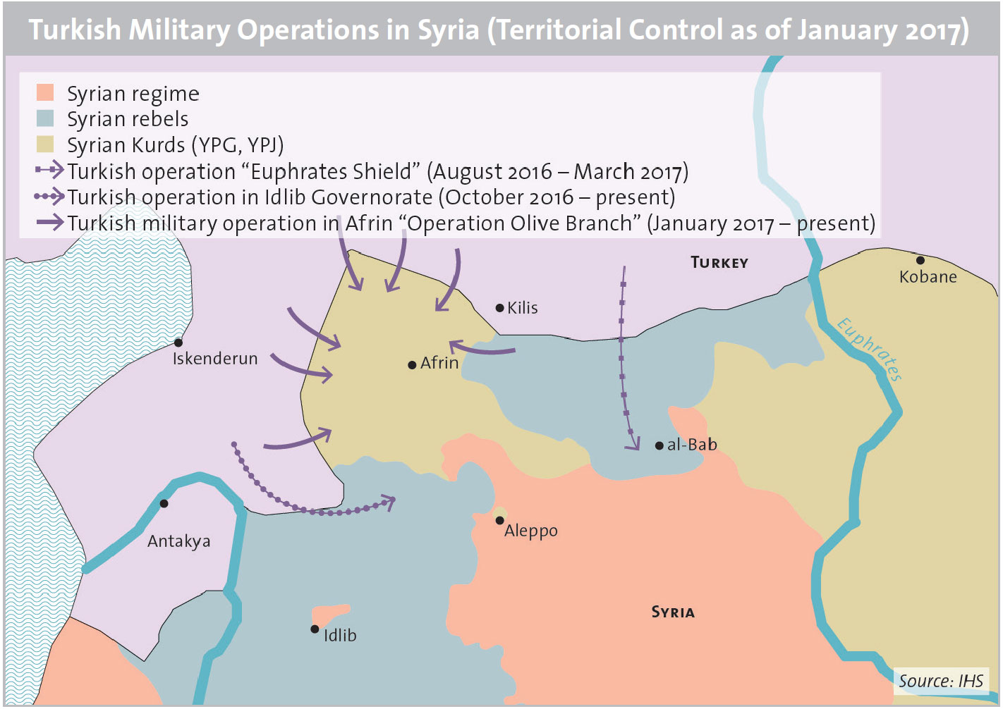 Turkish Military Operations in Syria (Territorial Control as of January 2017)