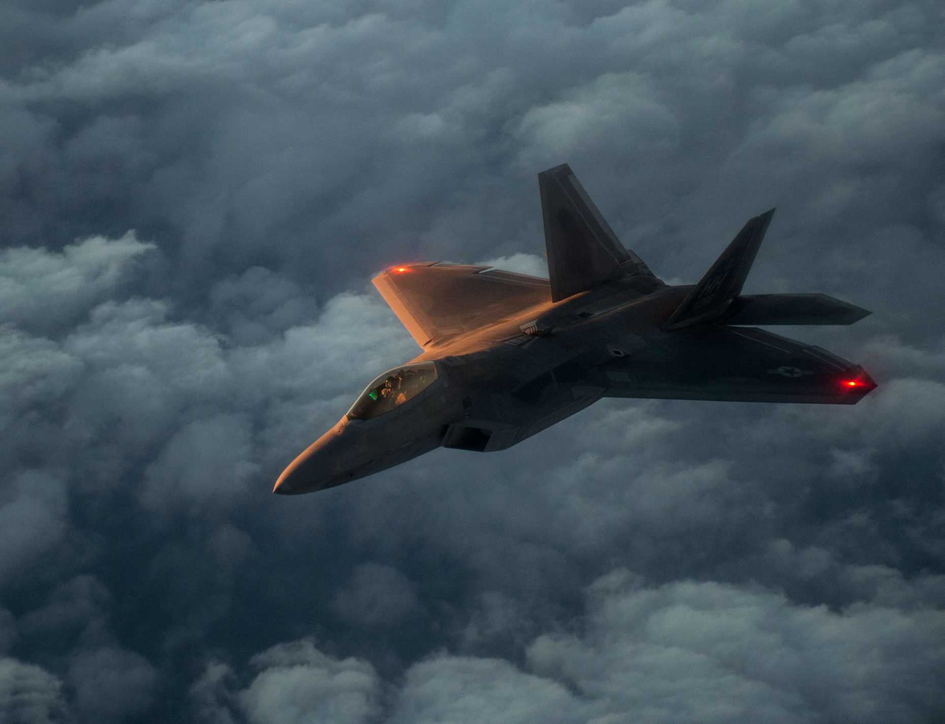 U.S. Air Force F-22 Raptor flies over Arabian Sea