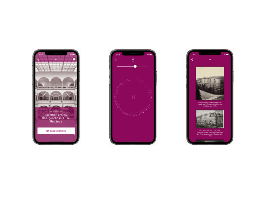 Einblicke in die Benutzeroberfläche der ETH Zürich Tours App «Albert Einstein und die ETH»