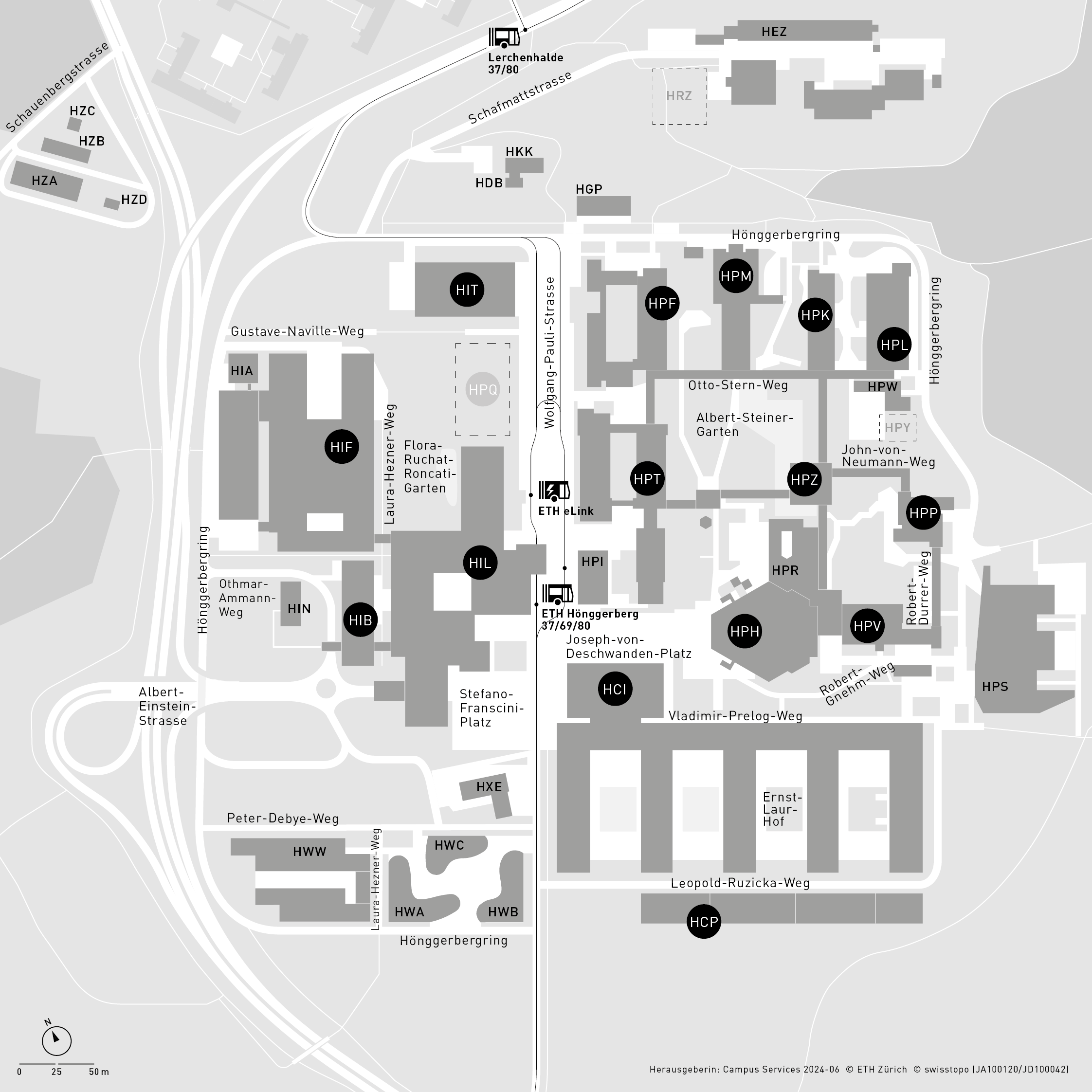 Vergrösserte Ansicht: Standortplan Campus Hönggerberg