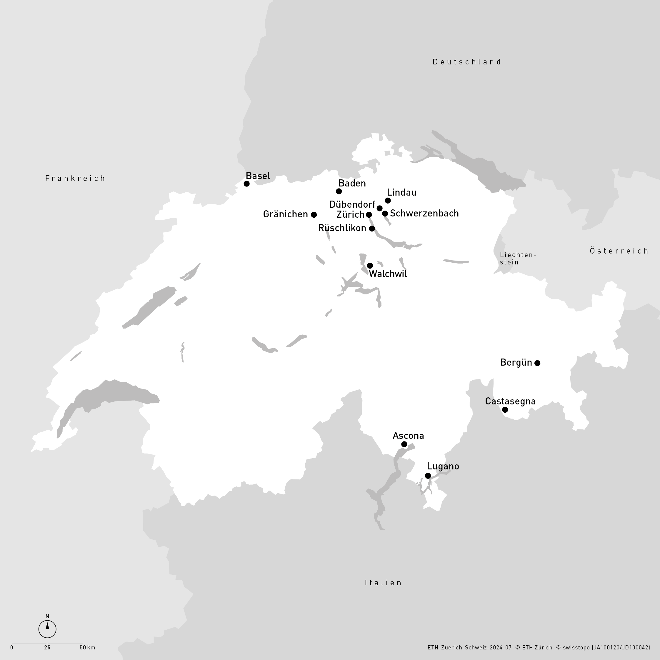 Vergrösserte Ansicht: Karte mit ETH-Standorten in der Schweiz