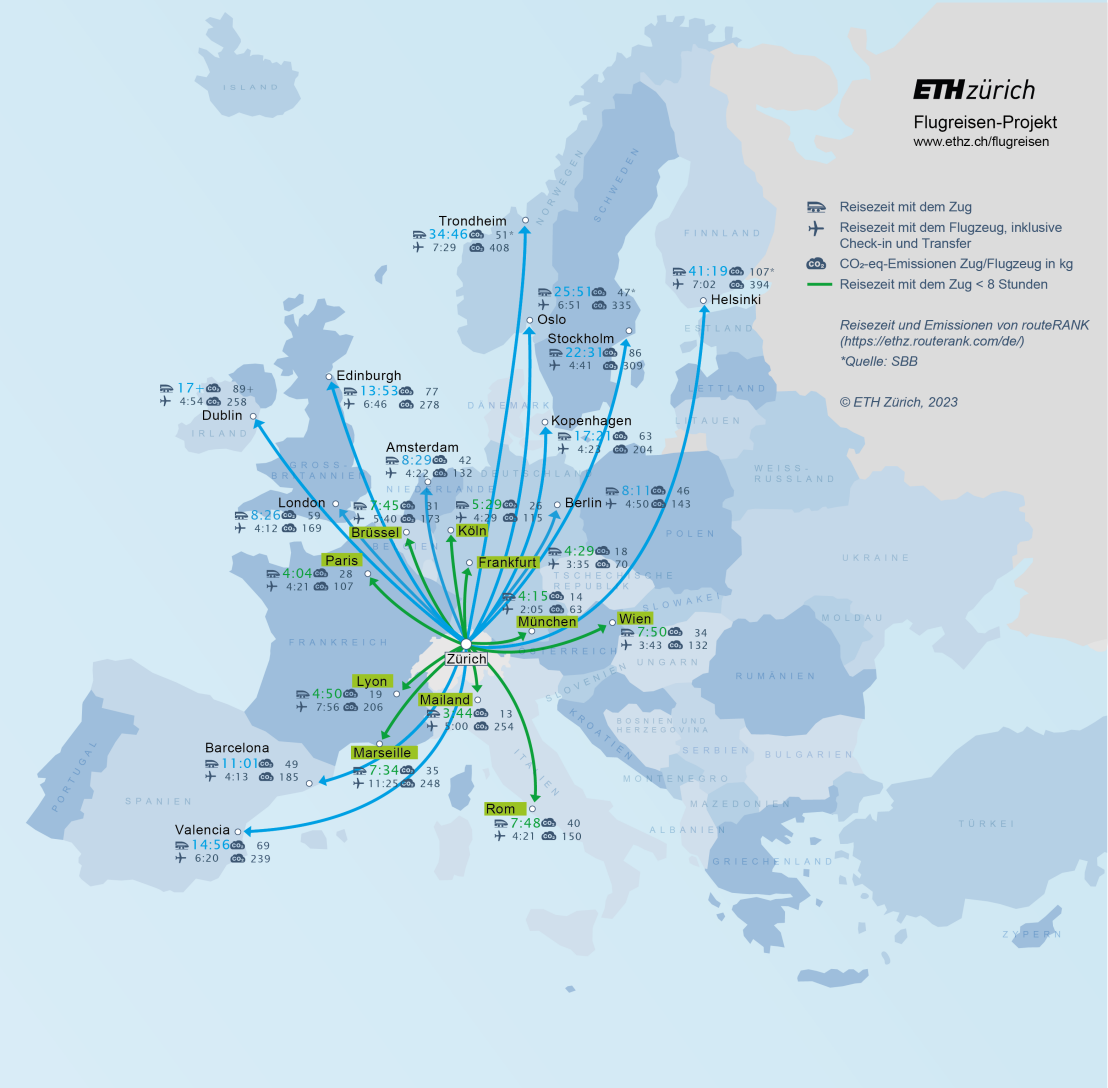 Zug oder Flug Europa, Link führt zu Europakarte