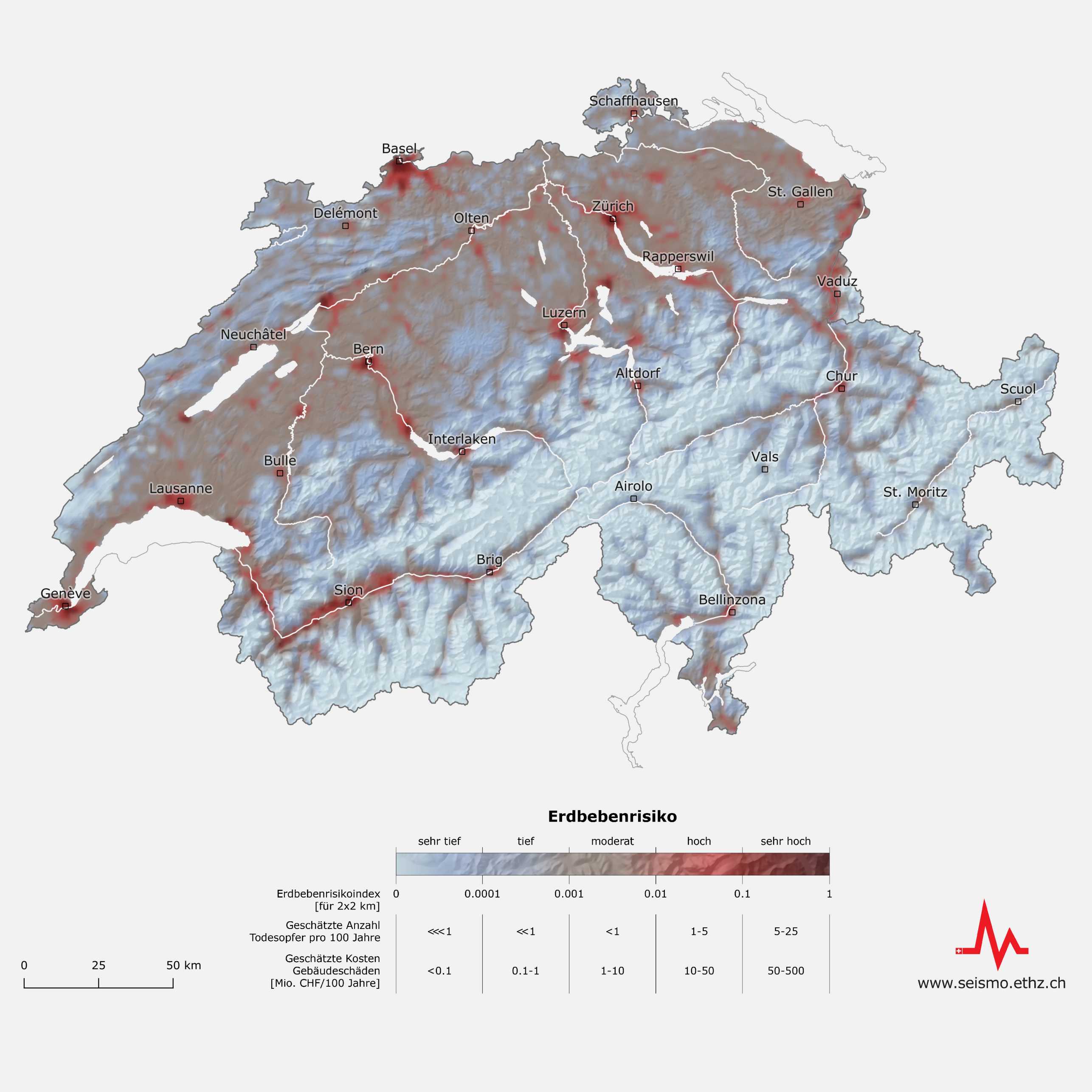Vergrösserte Ansicht: Erdbebenrisikokarte Schweiz