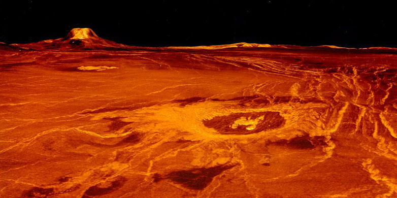 Vergrösserte Ansicht: Auf der Oberfläche der Venus entstanden eigenartige ringförmige Strukturen. Eine Computersimulation klärt nun deren Entstehung. (Bild: nasa.gov)