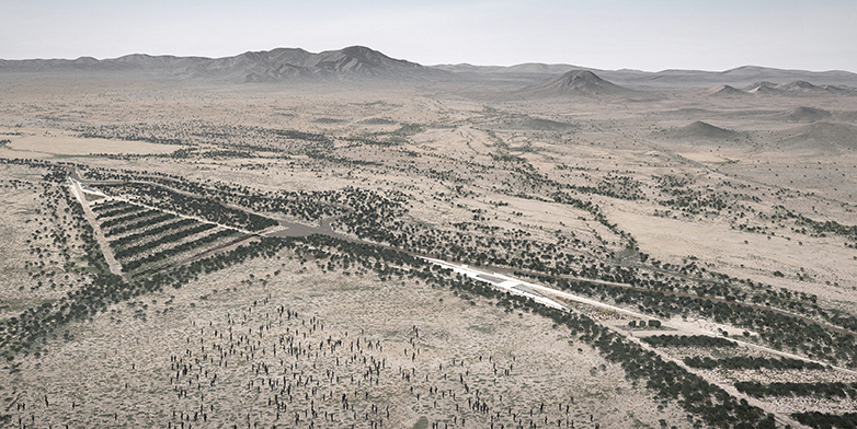 Vergrösserte Ansicht: Bird’s-eye view of a proposal for a horticultural research institute in the Sonoran Desert