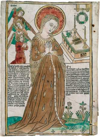 Vergrösserte Ansicht: Maria im Ährenkleid, Meister Firabet von Rapperswil, um 1470 (Bild: Graphische Sammlung ETH Zürich / Gottfried Keller-Stiftung)