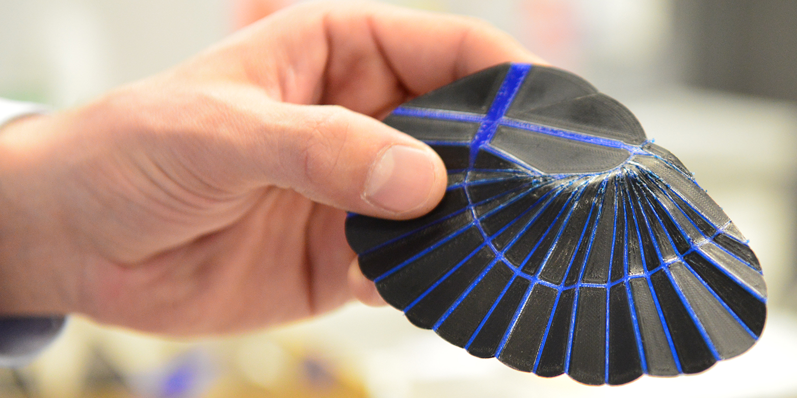 Die 3D-gedruckte Imitation des Ohrwurmflügels lässt sich kompakt falten. Der Faltautomatismus funktioniert allerdings nur bei stärker vereinfachten Prototypen. (Bild: ETH Zürich / Peter Rüegg)