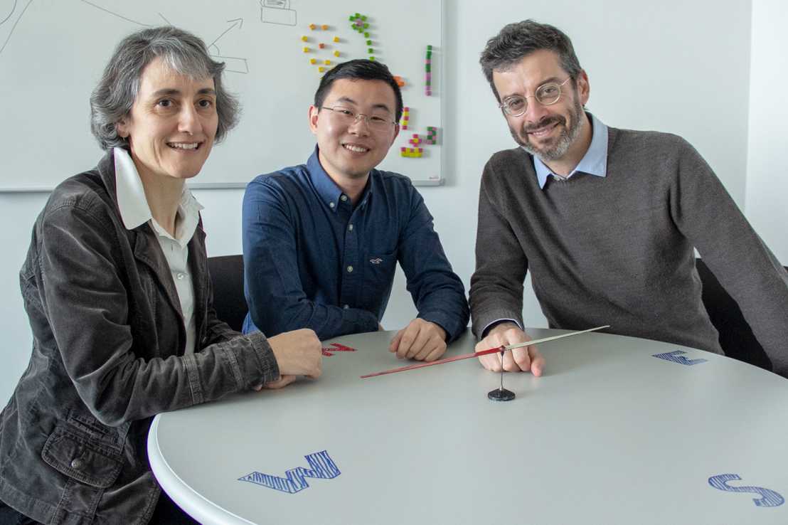 Vergrösserte Ansicht: Laura Heyderman, Zhaochu Luo und Pietro Gambardella entdeckten das neue Phänomen in Nanomagneten. (Bild: ETH Zürich)