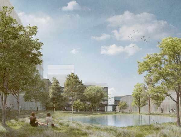 Der Campus Hönggerberg 2040 bietet Raum für Austausch und Erholung in seinen erweiterten Grünräumen. (Visualisierung: nightnurse images G,bH / EM2N)