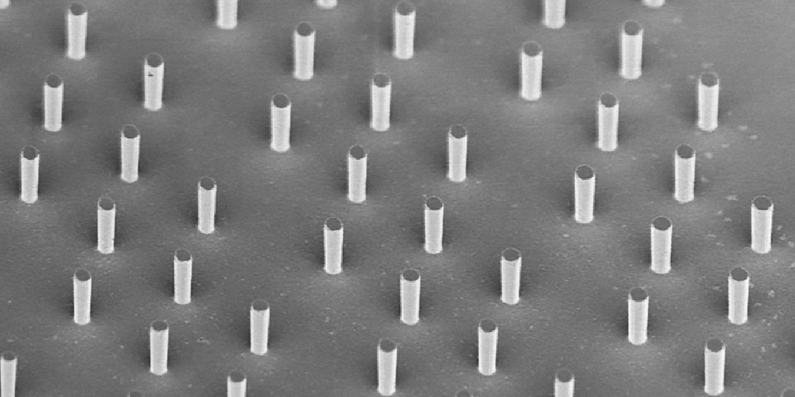 Wenige Mikrometer grosse Siliziumsäulen unter dem Elektronenmikroskop: Solche Strukturen machen das Material elastischer. (Bild: Laszlo Pethö &nbsp; / Empa)