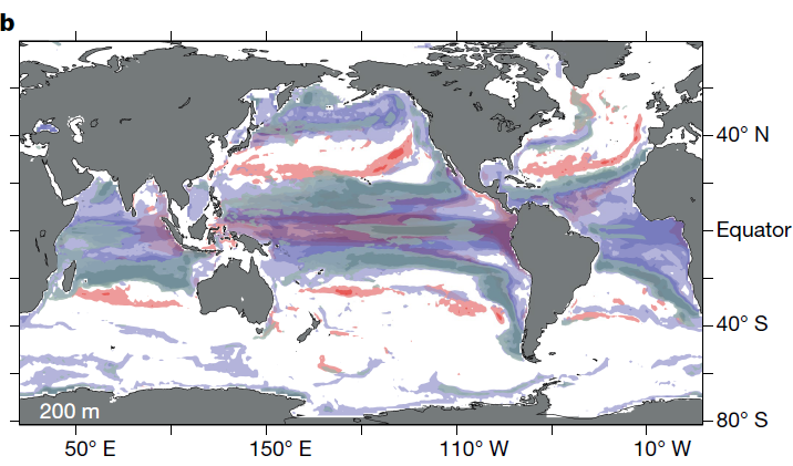 Vergrösserte Ansicht: Karte, welche die Verteilung von Extremereignissen in 200 Metern Meerestiefe zeigt
