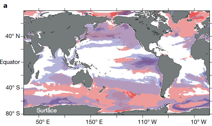Vergrösserte Ansicht: Karte, welche die Verteilung von Extremereignissen an der Meeresoberfläche zeigt