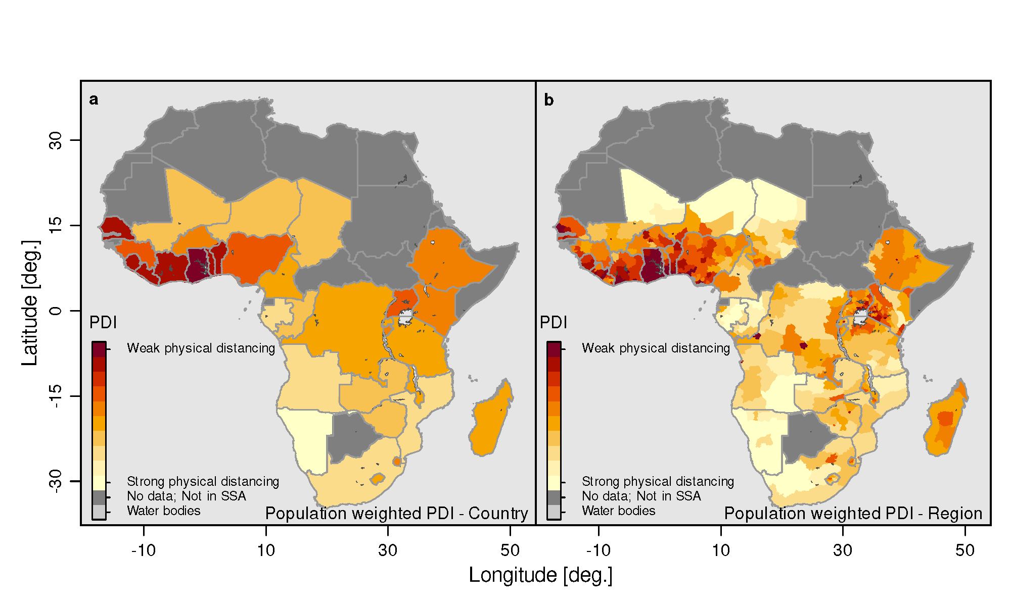 Karte von Afrika mit unterschiedlich eingefärbten Gebieten
