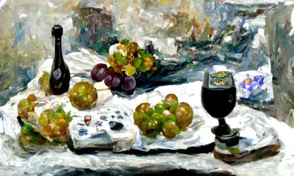 Bild mit Früchten und Wein im Monet Style
