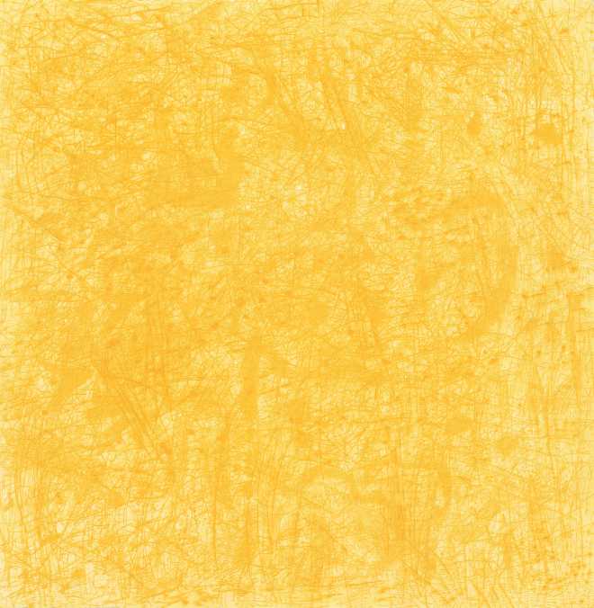 Vergrösserte Ansicht: Hintergrund in einem helleren Gelbton, davor sind viele Linien in dunklerem Gelb wild durcheinander erkennbar.