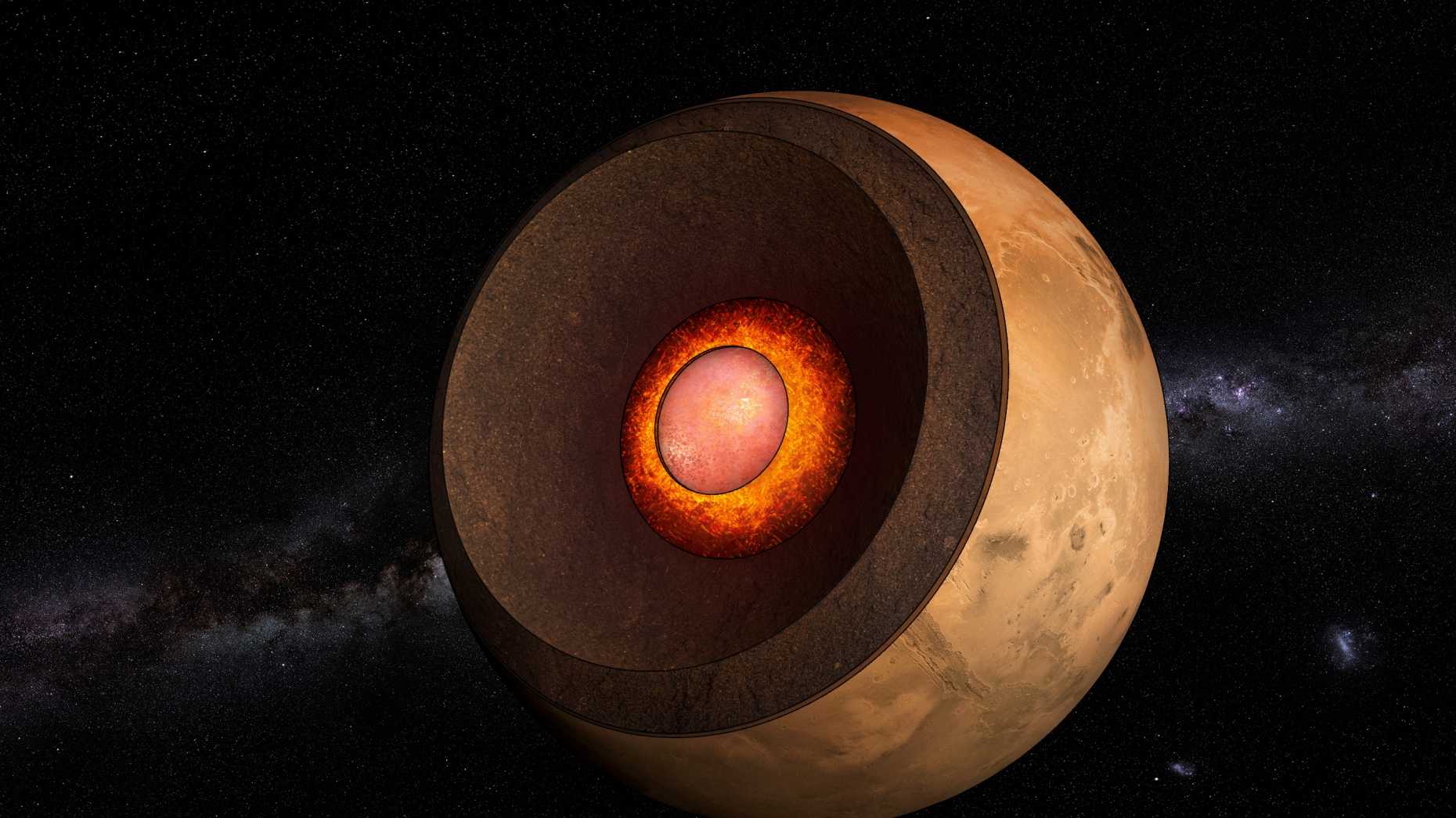 Illustration, Mars entzweigeschnitte, so dass der Kern in der Mitte erkennbar ist