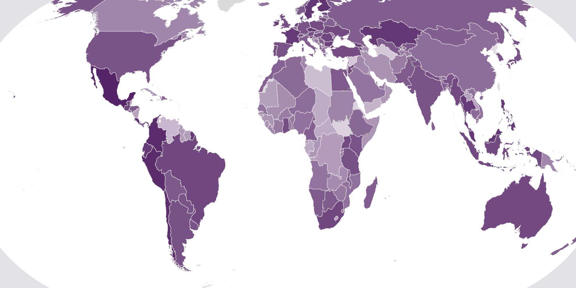 Una mappa che mostra gli Stati membri delle Nazioni Unite in base alla loro disponibilità di dati per almeno due anni.