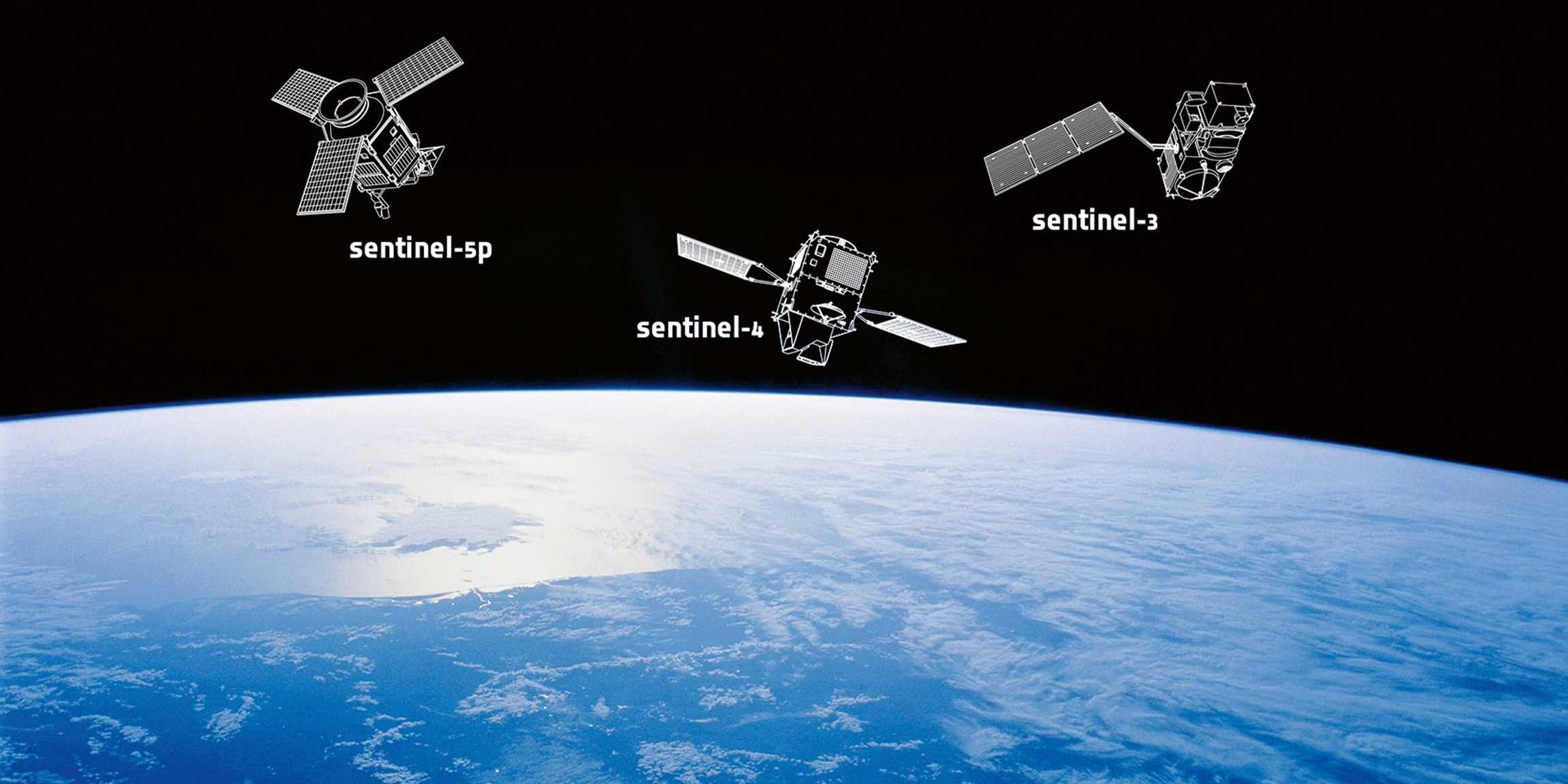 Satelliten im All unter ihnen der Planet Erde