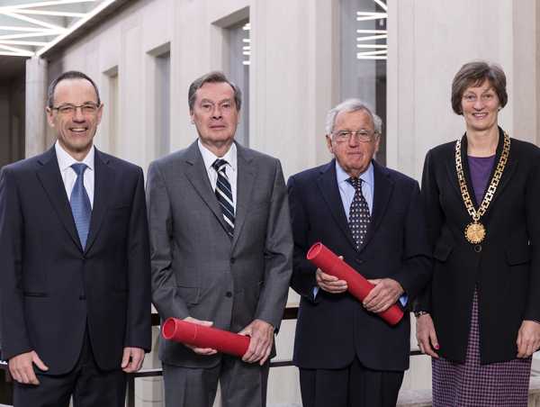 ETH-Präsident Lino Guzzella mit den Ehrenräten Jürgen Dormann und Hansjörg Wyss sowie Rektorin Sarah Springman