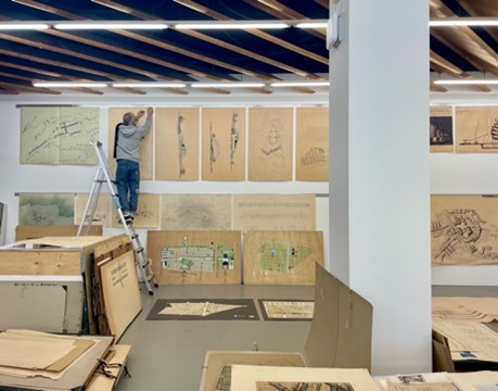 Plan hanging in the exhibition, 7.2.2023 (Photo: gta Archive / ETH Zurich)