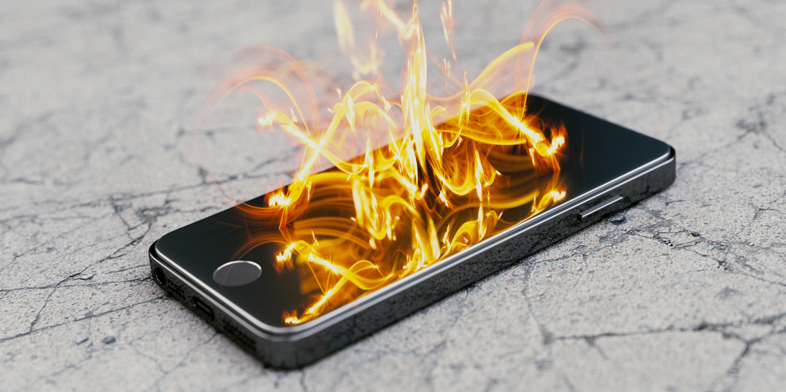 smartphone in flames