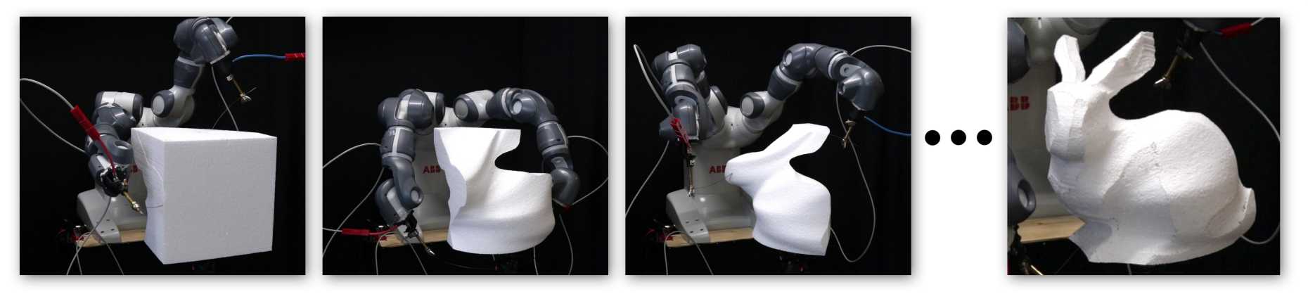 robot at work: showing four of the ten steps of the creation of a bunny