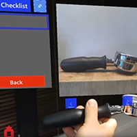 person following the instructions seen through augmented reality glasses